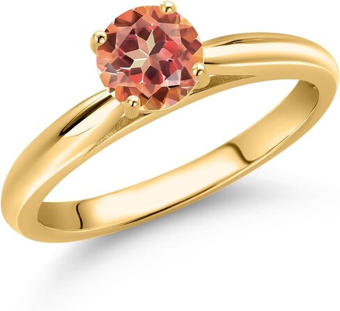 Gem Stone King 10K Yellow Gold Round 5MM Gemstone Birthstone Solitaire Engagement Ring For Women | Wedding Anniversary Promise Ring For Women | Size 5,6,7,8,9 in Saudi Arabia