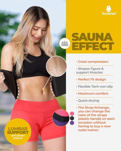 Tecnomed Ez Sweat Xchange Waist Trimmer (3 Colors In 1) - Waist Trainer for Women - Body Wrap - Workout Sweatband Belt in Kuwait