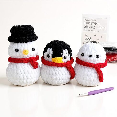 DoodleTwyst Beginner Crochet Kit, Crochet Kit with Crochet Hook, Starter Crochet Kit with Step-by-Step Instructions, DIY Amigurumi Crochet Kit for Kids and Adults (Cute Bear + Moose + Rabbit) in Saudi Arabia