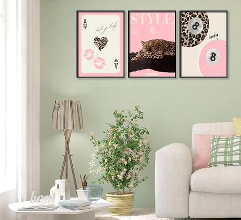 3Pcs Trendy Pink Leopard Wall Art Preppy Leopard Lucky 8 Ball Poster Printing Artwork Y2k Coquette Funky Cheetah Aesthetic Room Decoration for College Apartment, Girls Bedroom Dorm Scene Home Decor in Saudi Arabia