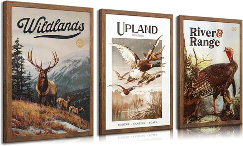 3pcs Wild Animal Canvas Wall Art Nature Wilderness Deer Wild Duckturkey Posters Prints Hunting Outdoorsy Cabin Wall Decor Pictures Gift for Hunter Dad for Living Room Bedroom Decoration Unframed in Saudi Arabia