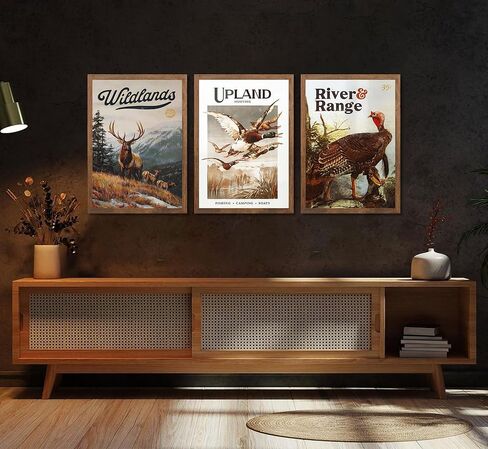 3pcs Wild Animal Canvas Wall Art Nature Wilderness Deer Wild Duckturkey Posters Prints Hunting Outdoorsy Cabin Wall Decor Pictures Gift for Hunter Dad for Living Room Bedroom Decoration Unframed in Saudi Arabia