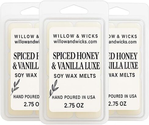Willow & Wicks Spiced Honey & Vanilla Luxe – 3 Pack Soy Wax Melts | Warm Balsam Bean, Rich Vanilla & Sweet Amber | Strong Scented Wax Melts | Hand Poured Clamshell Bundle in Saudi Arabia