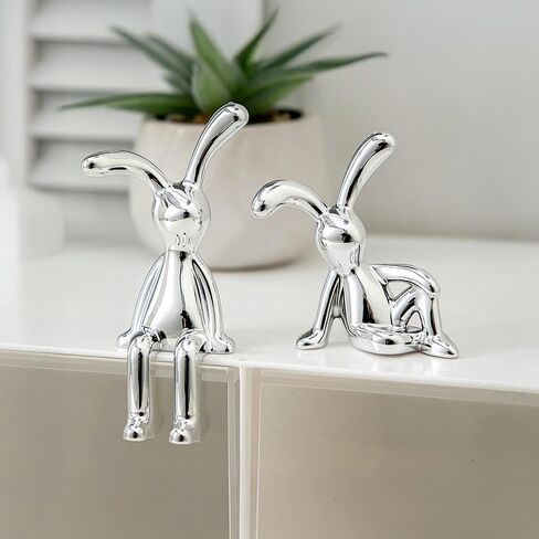 2 PCS Bunny Statue Decor White Gold Easter Sculpture Ornaments for Home, Table, Shelf Modern Decorative Gift for Women, Men, Living Room, Office, Car in Saudi Arabia
