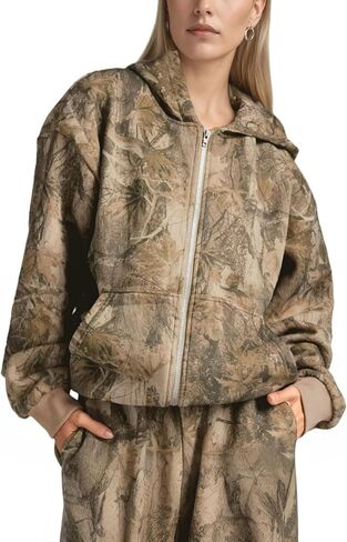Camo Zip Up Hoodie Women Mens Oversized Fleece Long Sleeve Hooded Sweatshirt Casual 2025 Fall Hunting Hoodie Jacket in Saudi Arabia