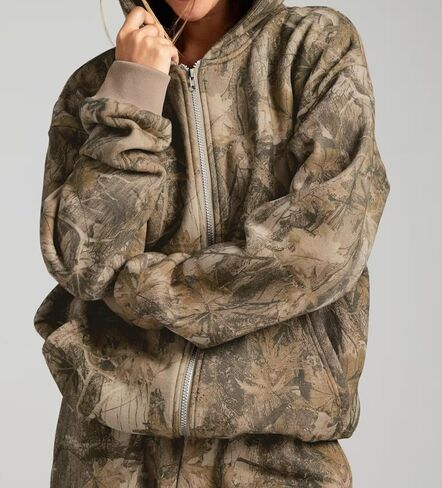 Camo Zip Up Hoodie Women Mens Oversized Fleece Long Sleeve Hooded Sweatshirt Casual 2025 Fall Hunting Hoodie Jacket in Saudi Arabia
