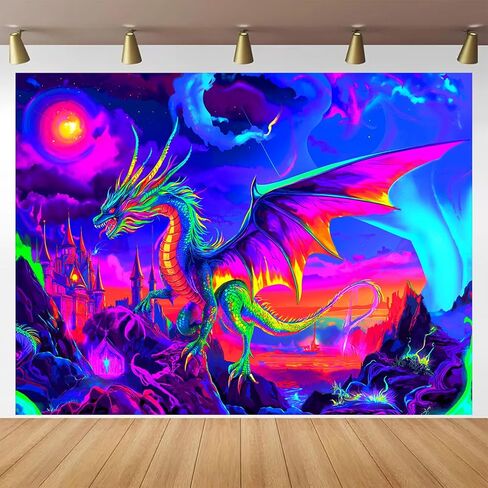 BlissYard Blacklight نسيج 78 × 59 بوصة جدار تنين النار معلق نيون خيال الفن نسيج Blacklight لديكور غرفة Trippy ملصق توهج مخدر لغرفة النوم لعبة صالة النوم الجدار in Kuwait