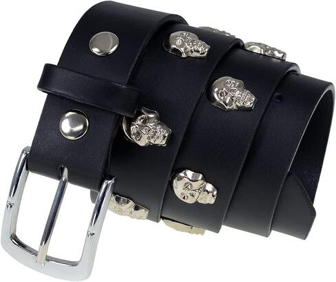 Milwaukee Leather MP7102 Men's Black Skull Heads Genuine Leather Belt for Biker with Buckle - 1.5 inches Wide in Saudi Arabia