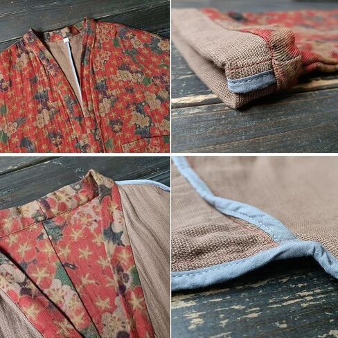 Ystylee Women Vintage Kimono Jacket Colorful Printed Open Front Cardigan Fall Outwear Dust Coat with Pocket in Saudi Arabia