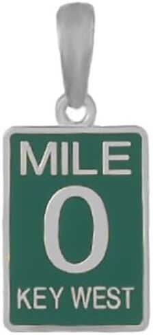 925 Sterling Silver Travel Charm, Small Mile Marker 0, Key West, Green Enamel in Saudi Arabia