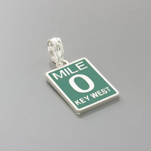 925 Sterling Silver Travel Charm, Small Mile Marker 0, Key West, Green Enamel in Saudi Arabia
