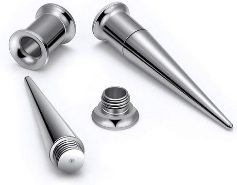 Ocptiy 10G-00G Astm F136 Titanium Gauges Stretching Kit Screw Fit Single Flared Ear Gauges Tunnels Taper Plugs Kit Expander Stretcher Piercing Jewelry for Women Men Silver Gold in Saudi Arabia