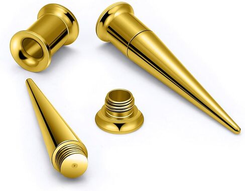 Ocptiy 10G-00G Astm F136 Titanium Gauges Stretching Kit Screw Fit Single Flared Ear Gauges Tunnels Taper Plugs Kit Expander Stretcher Piercing Jewelry for Women Men Silver Gold in Saudi Arabia