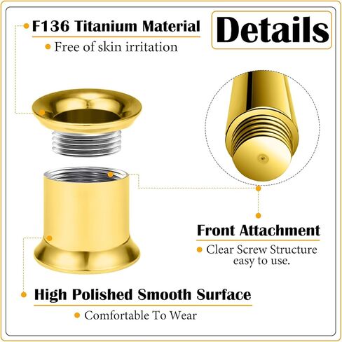 Ocptiy 10G-00G Astm F136 Titanium Gauges Stretching Kit Screw Fit Single Flared Ear Gauges Tunnels Taper Plugs Kit Expander Stretcher Piercing Jewelry for Women Men Silver Gold in Saudi Arabia