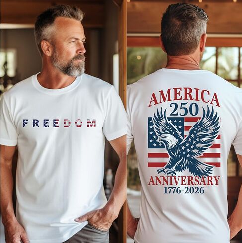 Freedom 250 USA Anniversary Apparel, 1776–2026 Patriotic T-Shirt Hoodie Sweatshirt, American Pride Eagle Design, Independence Celebration Wear Multicolor in Saudi Arabia