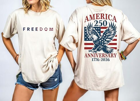 Freedom 250 USA Anniversary Apparel, 1776–2026 Patriotic T-Shirt Hoodie Sweatshirt, American Pride Eagle Design, Independence Celebration Wear Multicolor in Saudi Arabia