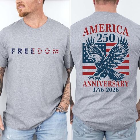Freedom 250 USA Anniversary Apparel, 1776–2026 Patriotic T-Shirt Hoodie Sweatshirt, American Pride Eagle Design, Independence Celebration Wear Multicolor in Saudi Arabia