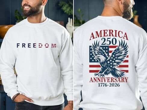 Freedom 250 USA Anniversary Apparel, 1776–2026 Patriotic T-Shirt Hoodie Sweatshirt, American Pride Eagle Design, Independence Celebration Wear Multicolor in Saudi Arabia