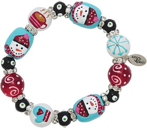 Kate & Macy Snow Fun Holiday عيد الميلاد والشتاء الموسمي والشتاء للنساء من الزجاج المطلي وخرز الأكريليك وأحجار الراين المطاطية القابلة للتمدد من تصميم Clementine Design. in Kuwait