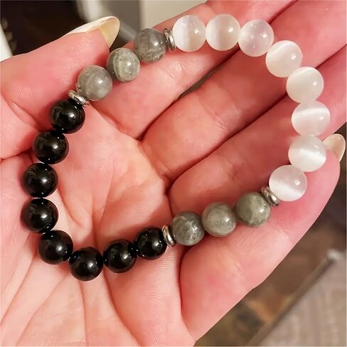 Triple Protection Beaded Bracelet for Men Women Natural Stone Cat's Eye Black Tourmaline Onyx and Handmade Lucky Bracelets in Saudi Arabia