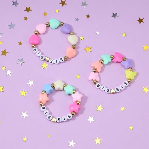 Teaaha 3PCS Big Sister Bracelet Gift for Girls, Heart Charm Beads Stackable Sis Bracelets Stretch Christmas Birthday Jewelry Gifts for Women Friends Sisters Daughter in Saudi Arabia