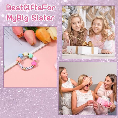 Teaaha 3PCS Big Sister Bracelet Gift for Girls, Heart Charm Beads Stackable Sis Bracelets Stretch Christmas Birthday Jewelry Gifts for Women Friends Sisters Daughter in Saudi Arabia