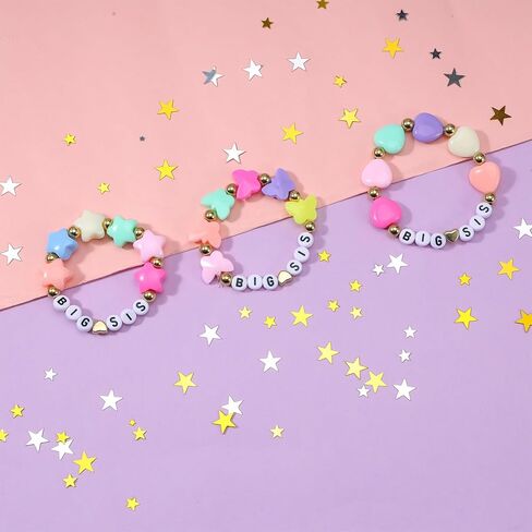 Teaaha 3PCS Big Sister Bracelet Gift for Girls, Heart Charm Beads Stackable Sis Bracelets Stretch Christmas Birthday Jewelry Gifts for Women Friends Sisters Daughter in Saudi Arabia