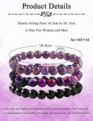 3Pcs 8mm Crystal Bead Bracelets for Women Natural Gemstone Amethyst Rose Quartz Tiger Eye Crystal Bracelet Black Tourmaline Obsidian Bracelet Set for Women Men in Saudi Arabia
