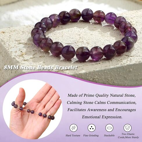 3Pcs 8mm Crystal Bead Bracelets for Women Natural Gemstone Amethyst Rose Quartz Tiger Eye Crystal Bracelet Black Tourmaline Obsidian Bracelet Set for Women Men in Saudi Arabia