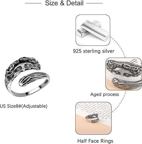 Venus Half Face Greek Ring - 925 Sterling Silver Antique Unique Vintage Thumb ring for Women Men Roman Mythology Jewelry Open adjustable in Saudi Arabia