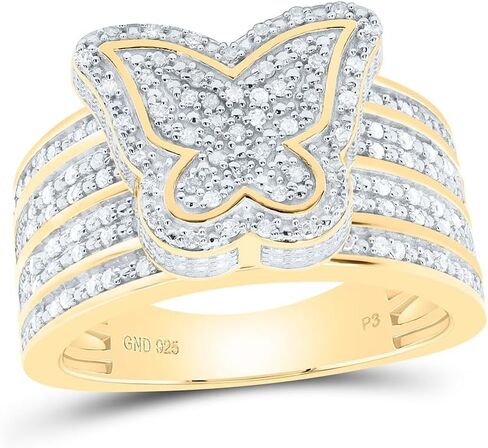 Jewels By Lux Sterling Silver Yellow-Tone or White-Tone 1/2 Ctw Natural Diamond Butterfly Ring, Womens Size: 5-9 in Saudi Arabia