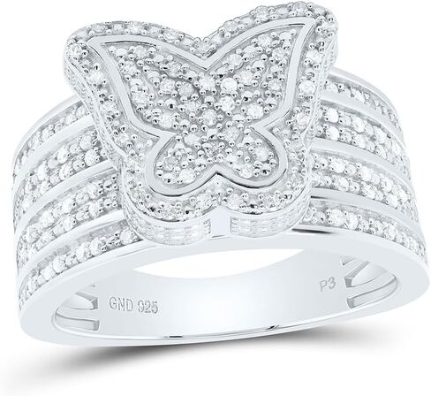 Jewels By Lux Sterling Silver Yellow-Tone or White-Tone 1/2 Ctw Natural Diamond Butterfly Ring, Womens Size: 5-9 in Saudi Arabia