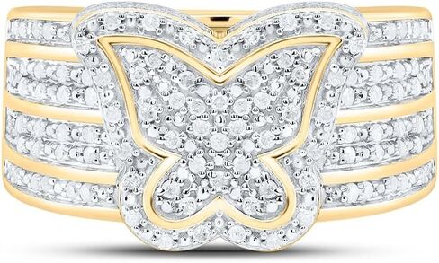 Jewels By Lux Sterling Silver Yellow-Tone or White-Tone 1/2 Ctw Natural Diamond Butterfly Ring, Womens Size: 5-9 in Saudi Arabia