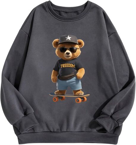 WDIRARA Women's Plus Letter Cartoon Graphic Sweatshirt Long Sleeve Crewneck Pullover Tops in Saudi Arabia