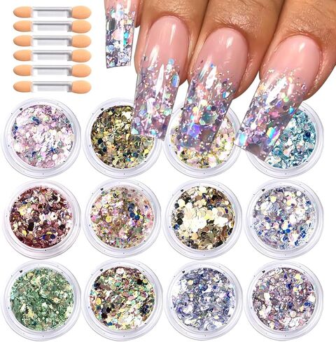 3D Heart Nail Nail Art Flakes ، 12 الجرار المجسم اللمعان المصغرة Mini Love Heart Requins 3D مسامير بيليت ، شرائح مرآة على شكل قلب بالليزر لمستلزمات الأظافر لفن الأظافر. in Saudi Arabia