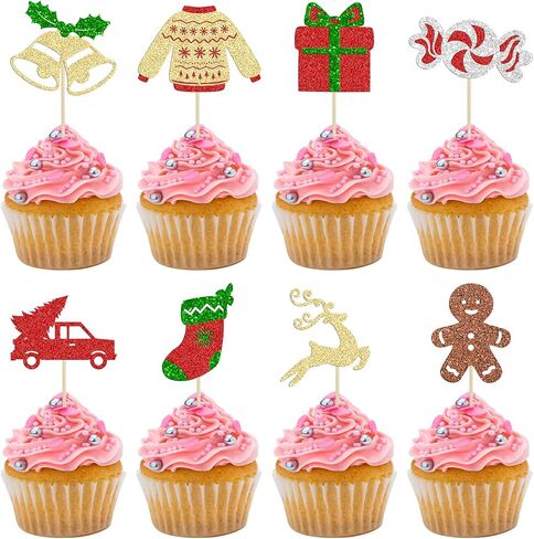 24Pcs Christmas Gingerbread Man Cupcake Toppers Glitter Gingerbread Man Boy or Girl Cupcake Picks for Merry Christmas Baby Shower Gender Reveal Birthday Party Cake Decorations Supplies in Saudi Arabia