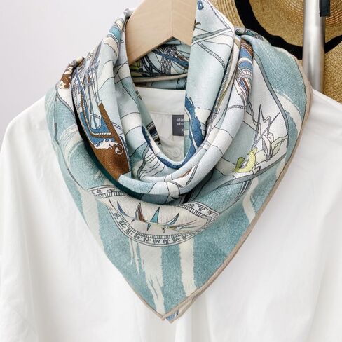 Women's Square Wool Blend Silk Scarf, 33 inches, Double Sides Printed,Luxury Scarf with Gift Box in Saudi Arabia