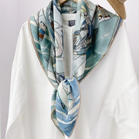 Women's Square Wool Blend Silk Scarf, 33 inches, Double Sides Printed,Luxury Scarf with Gift Box in Saudi Arabia