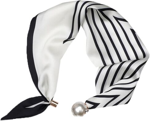 Elegant Pearl Chain Necklace Scarf with Magnetic Clasp Solid Color Satin Scarf,Skinny Silk Neckerchief(P13) in Saudi Arabia