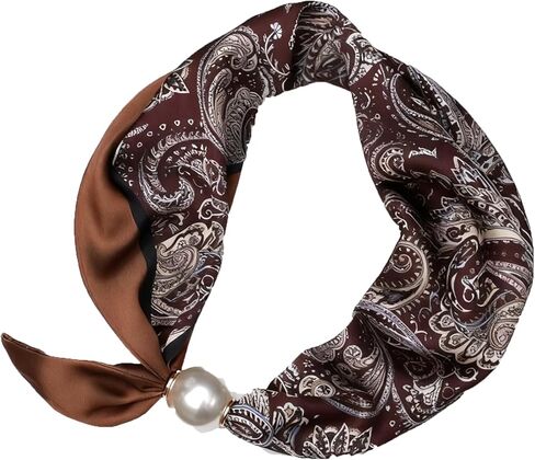 Elegant Pearl Chain Necklace Scarf with Magnetic Clasp Solid Color Satin Scarf,Skinny Silk Neckerchief(P13) in Saudi Arabia