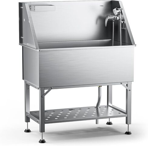 Dog Washing Station for Home, Professional 46" Stainless Steel Dog Bathing Station, Height Adjustable Dog Grooming Tub w/Stair, Storage Drawer, Upgrade Parts(Right ramp) in Kuwait