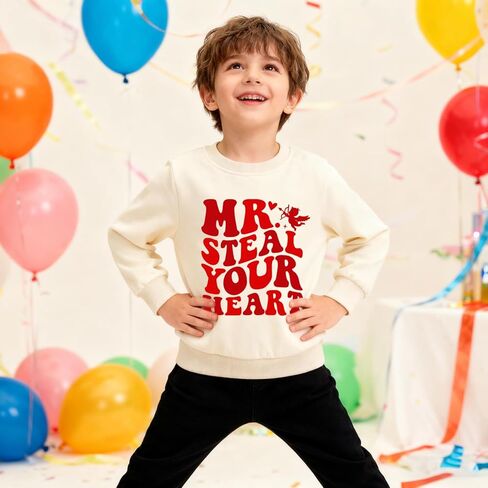 Toddler Valentines Day Sweatshirt Boys Girls Valentine Duck Love Heart Graphic Outfit Long Sleeve Tops for Kids 2-7T in Saudi Arabia