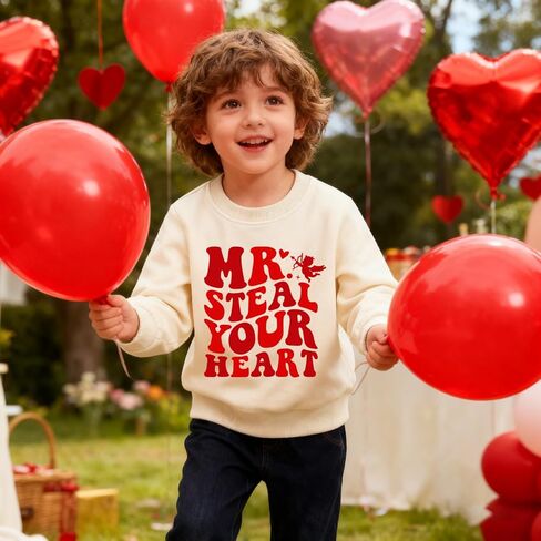Toddler Valentines Day Sweatshirt Boys Girls Valentine Duck Love Heart Graphic Outfit Long Sleeve Tops for Kids 2-7T in Saudi Arabia