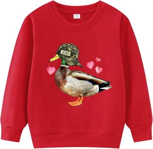 Toddler Valentines Day Sweatshirt Boys Girls Valentine Duck Love Heart Graphic Outfit Long Sleeve Tops for Kids 2-7T in Saudi Arabia