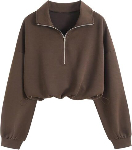 Verdusa Women's Mock Neck Sweatshirt Half Zip Pullover Cropped Sweatshirts Drawstring Top in Saudi Arabia