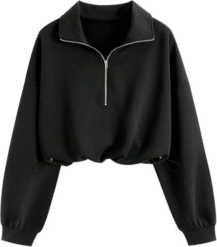 Verdusa Women's Mock Neck Sweatshirt Half Zip Pullover Cropped Sweatshirts Drawstring Top in Saudi Arabia