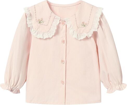 Baby Girl Floral Embroidered Shirt Peter Pan Collar Blouse for 6M-5T in Saudi Arabia