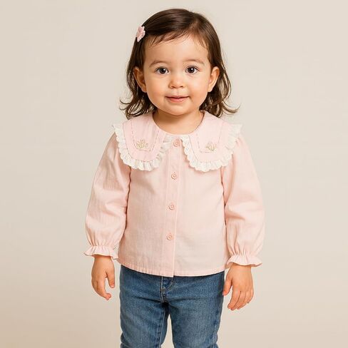 Baby Girl Floral Embroidered Shirt Peter Pan Collar Blouse for 6M-5T in Saudi Arabia
