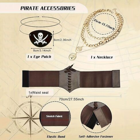 4 Pcs Pirate Costume Cosplay Accessories Corset Belt for Adult Women Tricorn Pirate Captain Hat Corset Belt Eye Patch Necklace Jewelry Outfits for Halloween Accessories in Saudi Arabia