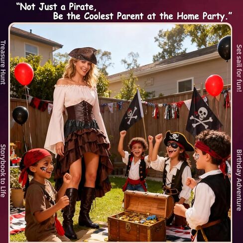 4 Pcs Pirate Costume Cosplay Accessories Corset Belt for Adult Women Tricorn Pirate Captain Hat Corset Belt Eye Patch Necklace Jewelry Outfits for Halloween Accessories in Saudi Arabia